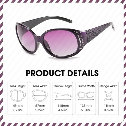 Sunglasses for Women - Polarized 2 Pairs Rhinestone Oval Frame Designer Style Trendy Shades Deep - product detail view 6