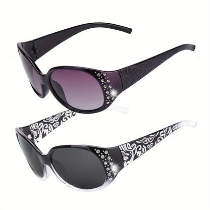 Sunglasses for Women - Polarized 2 Pairs Rhinestone Oval Frame Designer Style Trendy Shades Deep - product detail view 7
