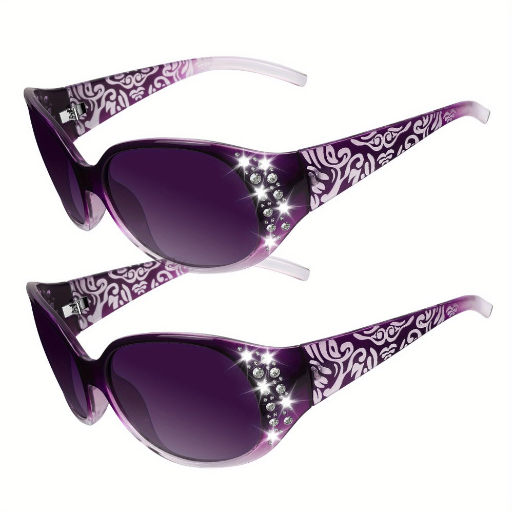 Sunglasses for Women - Polarized 2 Pairs Rhinestone Oval Frame Designer Style Trendy Shades Deep - product detail view 9