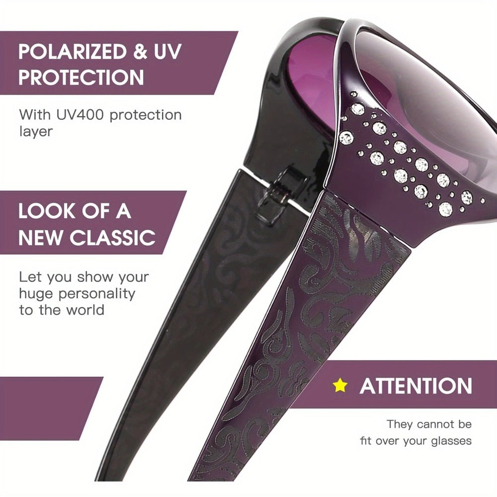 Sunglasses for Women - Polarized 2 Pairs Rhinestone Oval Frame Designer Style Trendy Shades Deep - product detail view 10