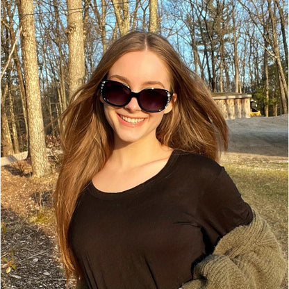 Sunglasses for Women - Polarized 2 Pairs Rhinestone Oval Frame Designer Style Trendy Shades Deep - product detail view 11