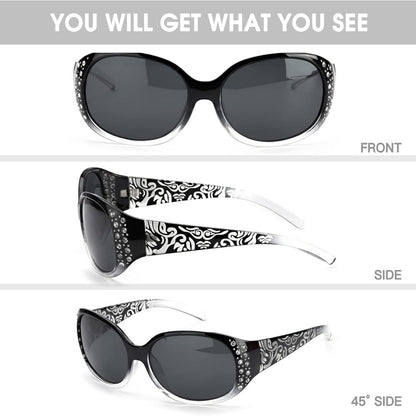 Sunglasses for Women - Polarized 2 Pairs Rhinestone Oval Frame Designer Style Trendy Shades Deep - product detail view 12
