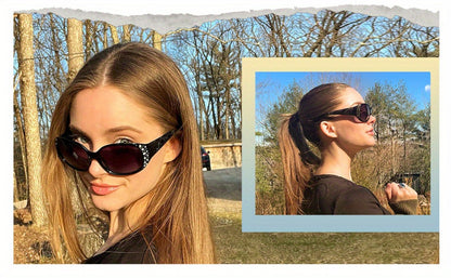 Sunglasses for Women - Polarized 2 Pairs Rhinestone Oval Frame Designer Style Trendy Shades Deep - product detail view 13
