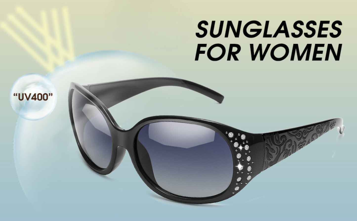Sunglasses for Women - Polarized 2 Pairs Rhinestone Oval Frame Designer Style Trendy Shades Deep - product detail view 14