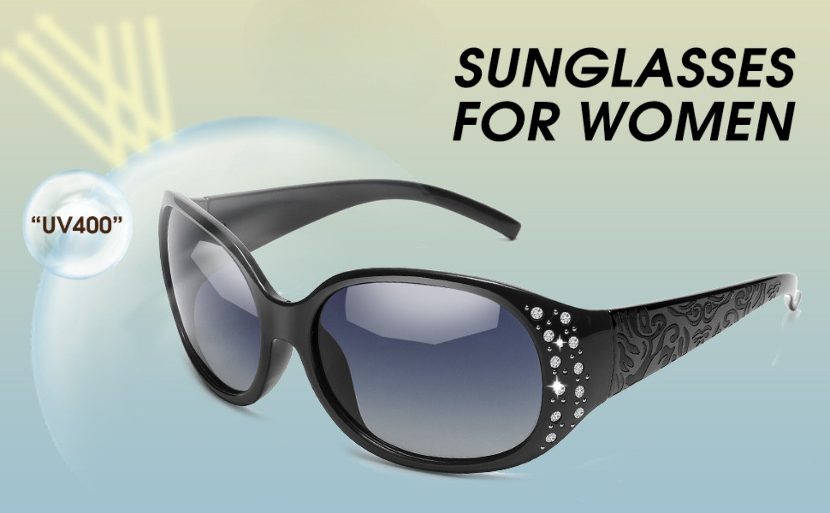 Sunglasses for Women - Polarized 2 Pairs Rhinestone Oval Frame Designer Style Trendy Shades Deep - product detail view 14