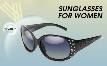 Sunglasses for Women - Polarized 2 Pairs Rhinestone Oval Frame Designer Style Trendy Shades Deep - product detail view 14