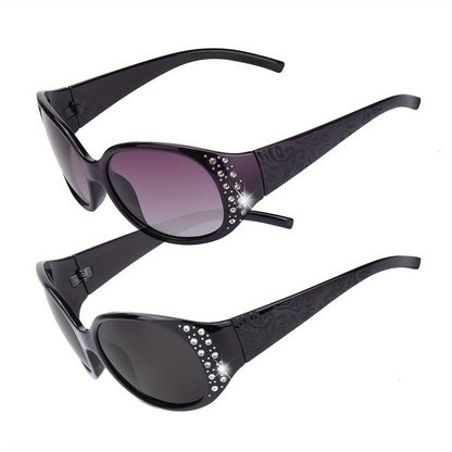 Sunglasses for Women - Polarized 2 Pairs Rhinestone Oval Frame Designer Style Trendy Shades Deep - product detail view 15