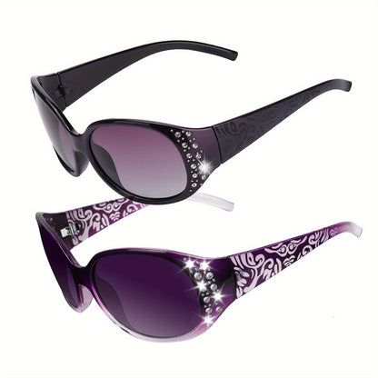 Sunglasses for Women - Polarized 2 Pairs Rhinestone Oval Frame Designer Style Trendy Shades Deep - product detail view 18