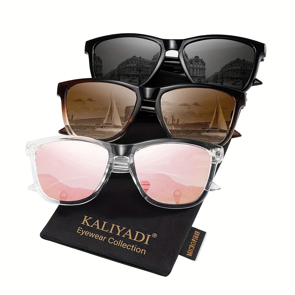 Sunglasses for Women - Polarized for 3 Pack Trendy Gradient Fashion Shades UV Protection - Ice - product detail view 38