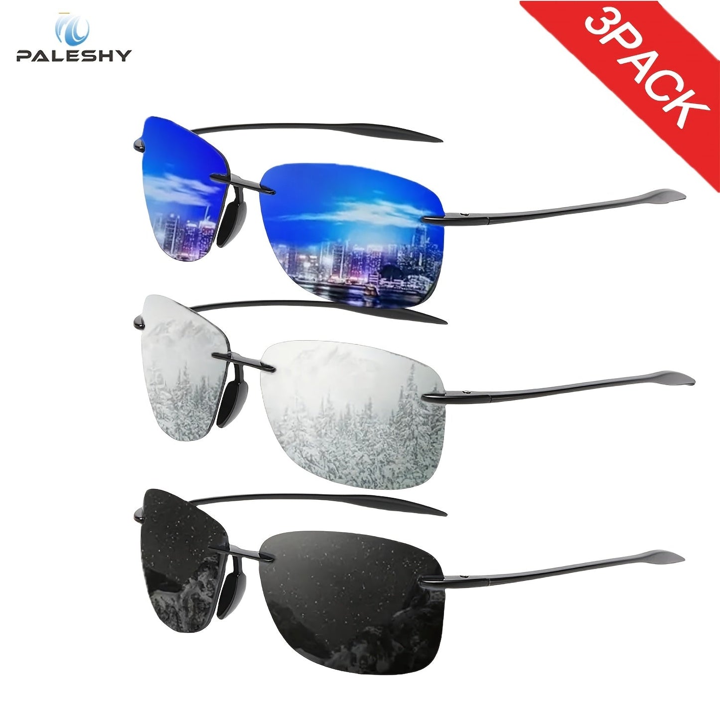 Sunglasses for Men - Polarized 3 Pairs for & Women Anti-Glare HD Reflective Lenses, UV - product detail view 11