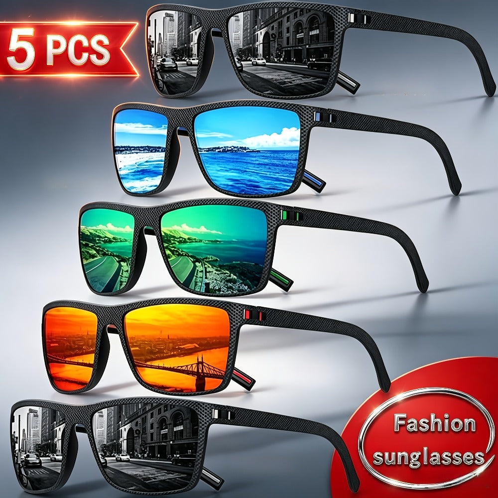 Sunglasses for Men - Polarized 5 Pack - Square Frame TAC Color Coated Lenses Anti-Glare UV - main product view