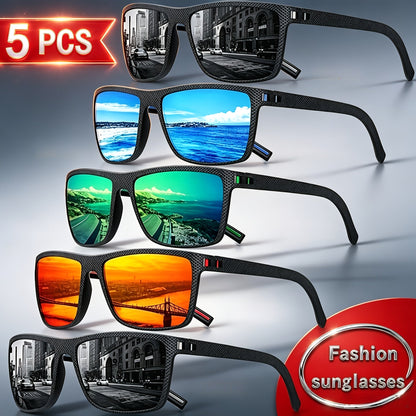 Sunglasses for Men - Polarized 5 Pack - Square Frame TAC Color Coated Lenses Anti-Glare UV - product detail view 12