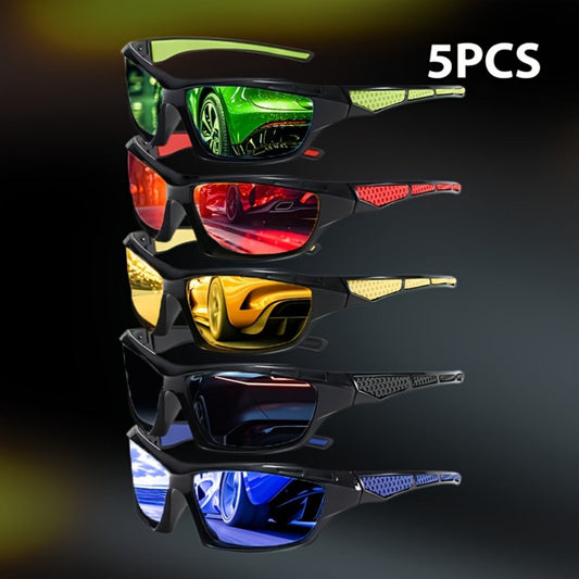 Sunglasses for Men - Polarized 5 Pack Wrap Around Rectangular Sport Cycling Driving UV - main product view