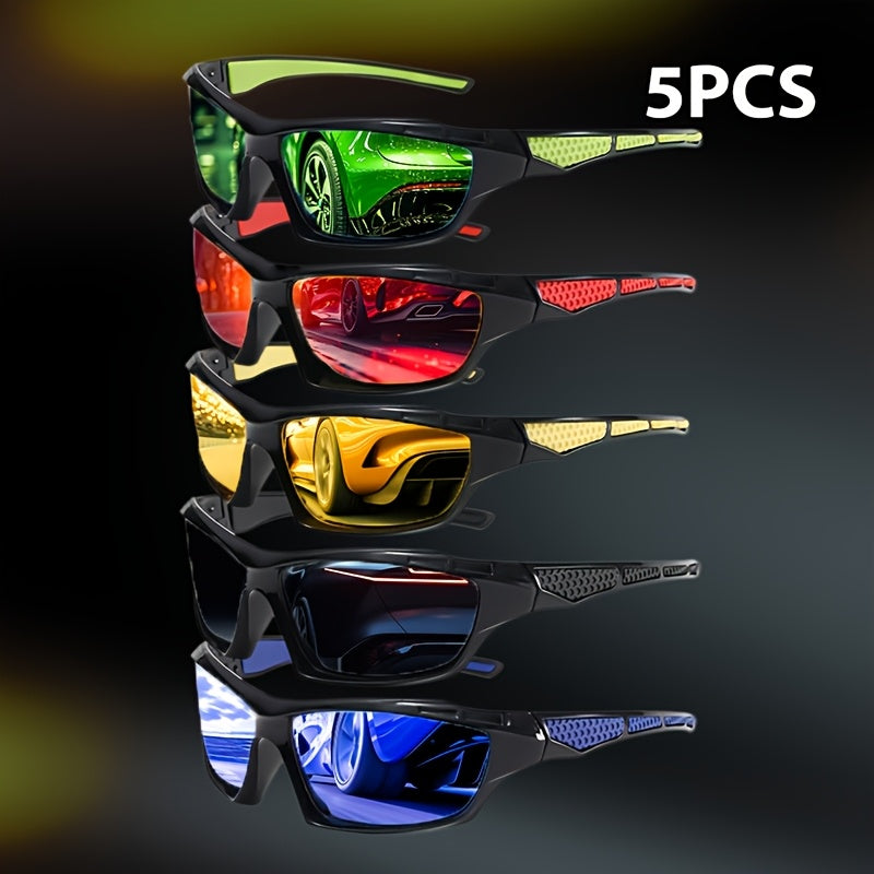 Sunglasses for Men - Polarized 5 Pack Wrap Around Rectangular Sport Cycling Driving UV - product detail view 9