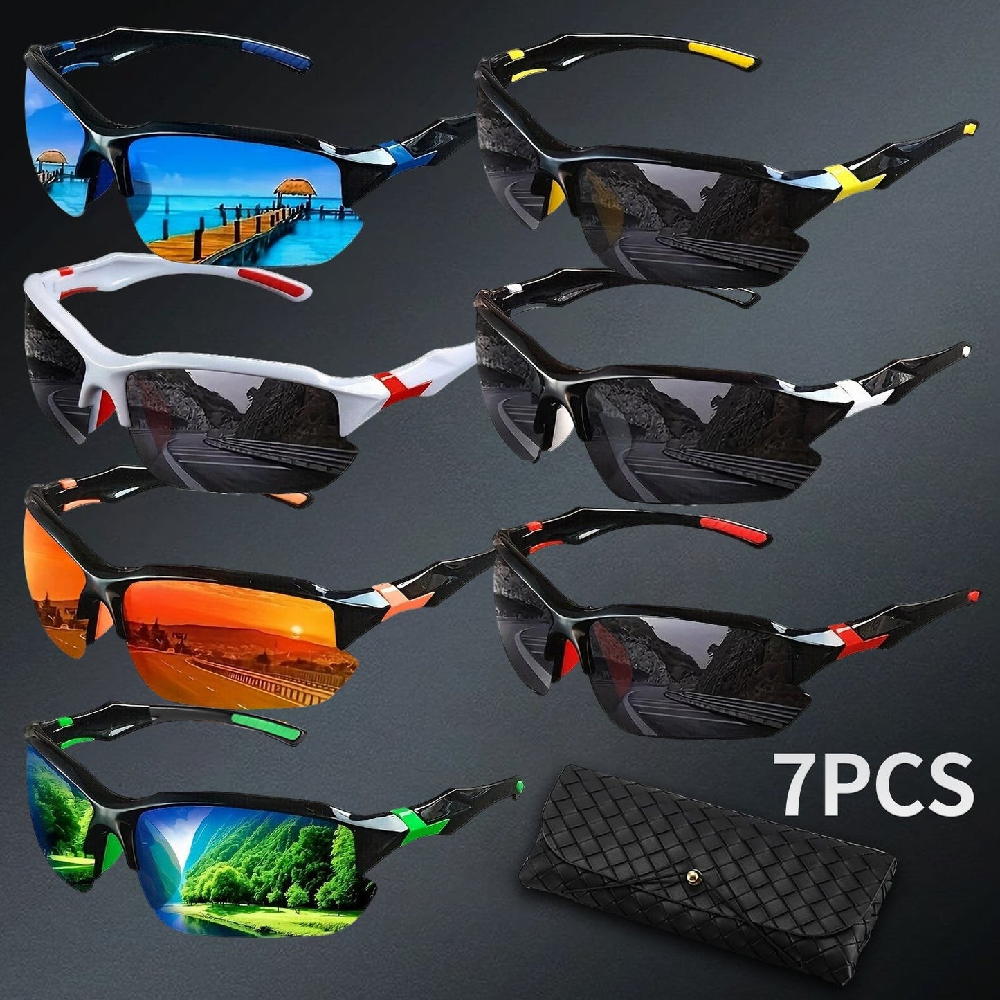 Sunglasses for Men - Polarized 7 Pairs Bulk Set UV400 Square Frame Sports Eyewear for Women - product detail view 13