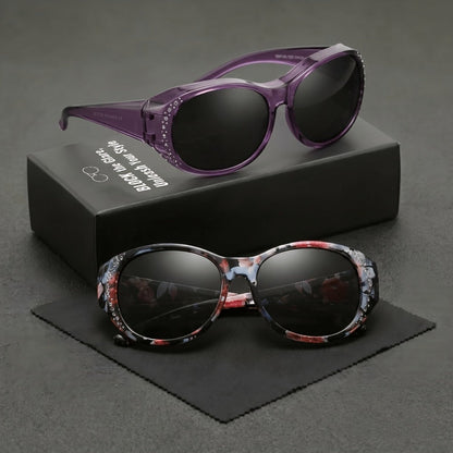 Sunglasses - Polarized Fit Over Glasses for Women 2 Pack, Rhinestone Accent Wraparound - main product view