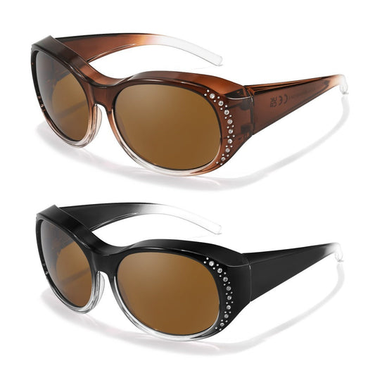 Sunglasses - Polarized Fit Over Glasses for Women 2 Pack, Rhinestone Accent Wraparound - product detail view 2