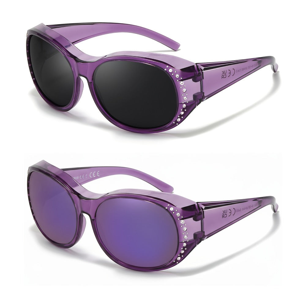 Sunglasses - Polarized Fit Over Glasses for Women 2 Pack, Rhinestone Accent Wraparound - product detail view 7
