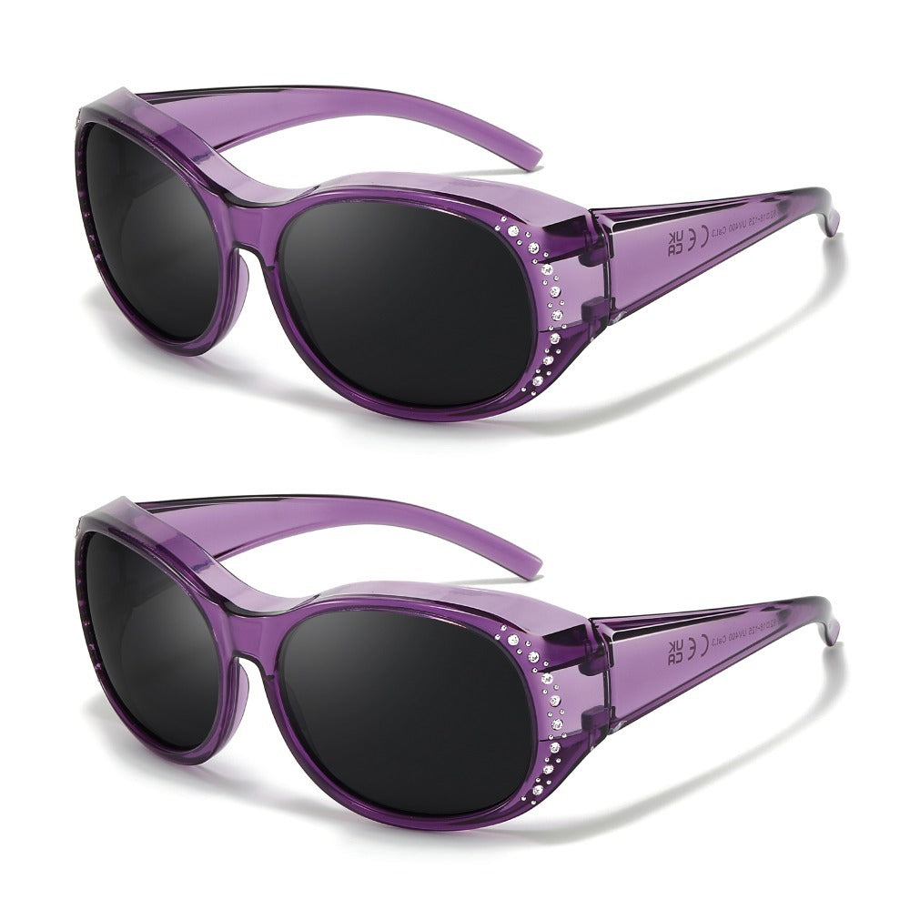 Sunglasses - Polarized Fit Over Glasses for Women 2 Pack, Rhinestone Accent Wraparound - product detail view 8