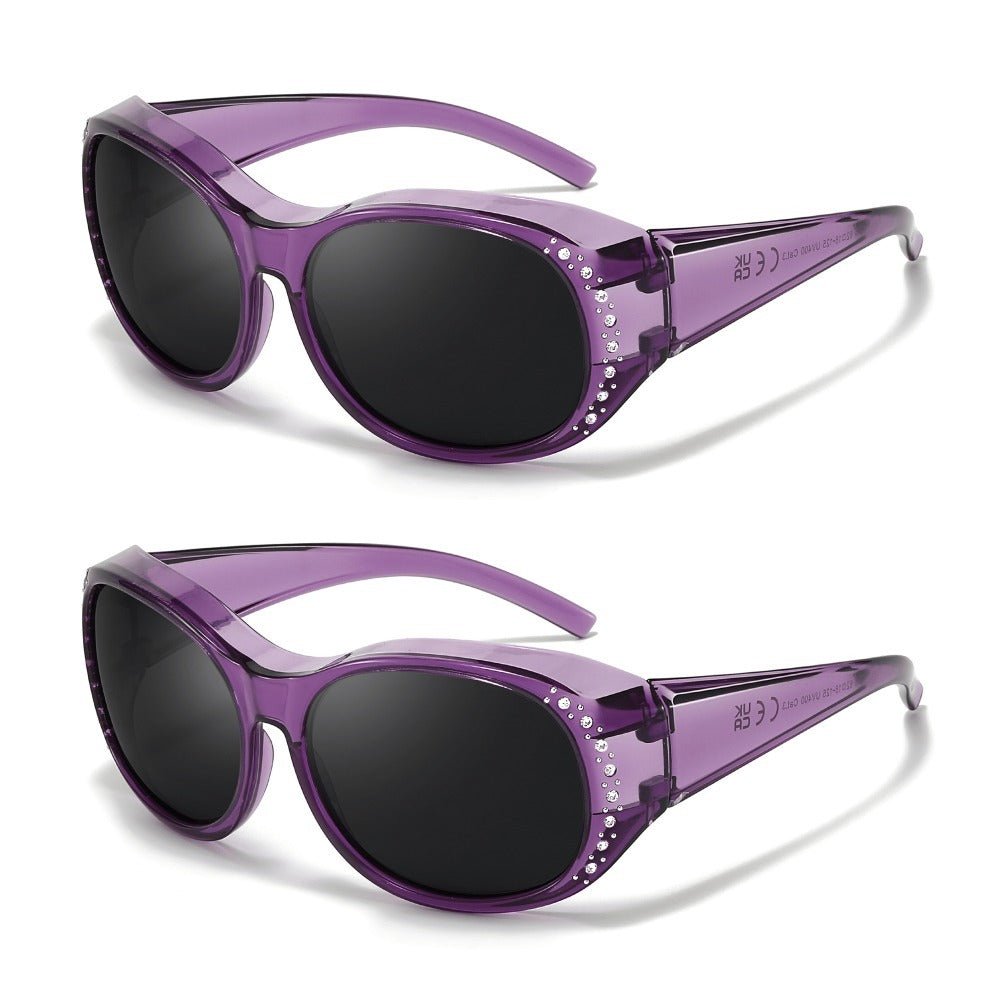 Sunglasses - Polarized Fit Over Glasses for Women 2 Pack, Rhinestone Accent Wraparound - product detail view 9