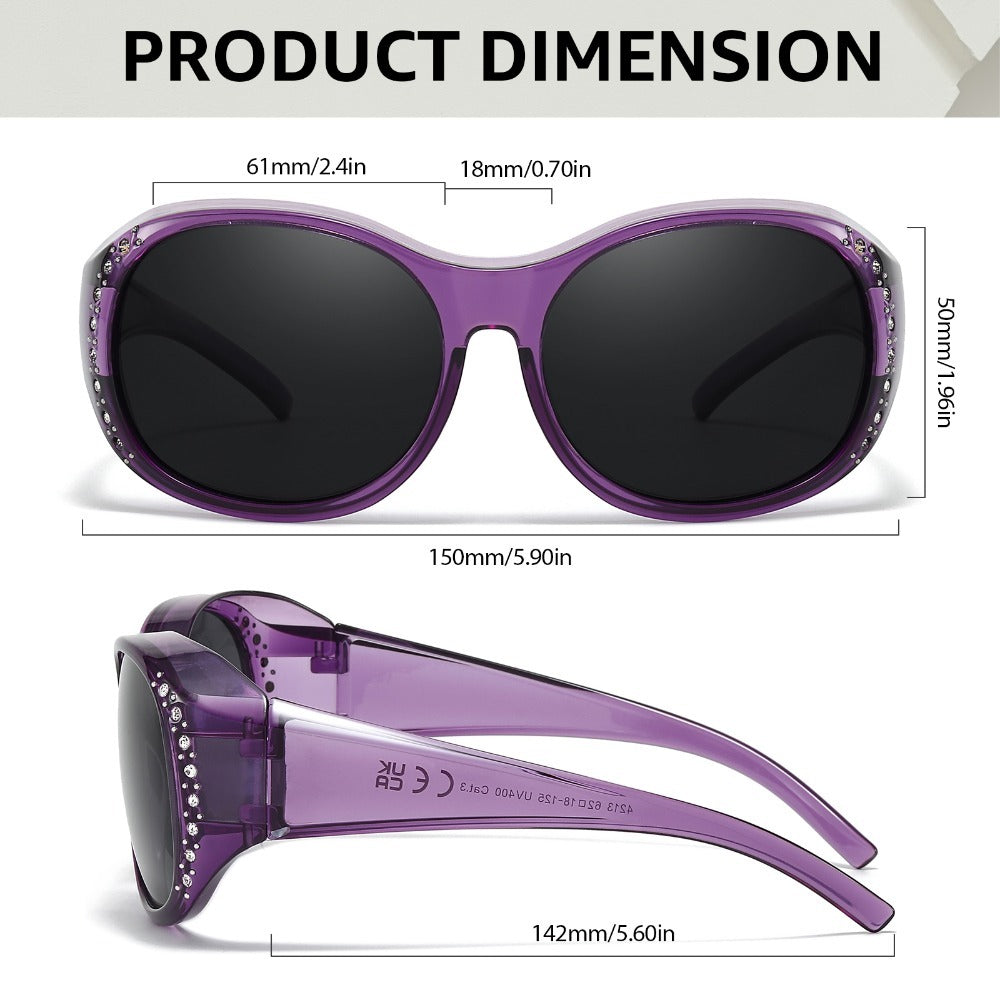 Sunglasses - Polarized Fit Over Glasses for Women 2 Pack, Rhinestone Accent Wraparound - product detail view 10