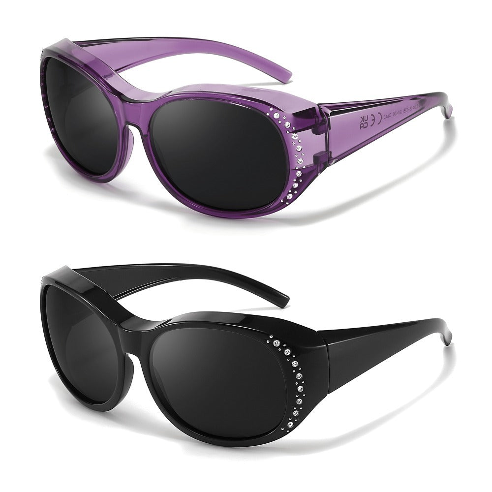 Sunglasses - Polarized Fit Over Glasses for Women 2 Pack, Rhinestone Accent Wraparound - product detail view 13