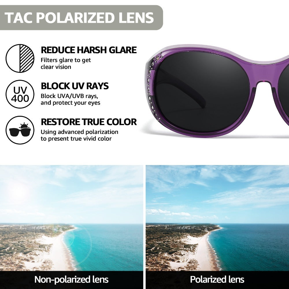 Sunglasses - Polarized Fit Over Glasses for Women 2 Pack, Rhinestone Accent Wraparound - product detail view 14