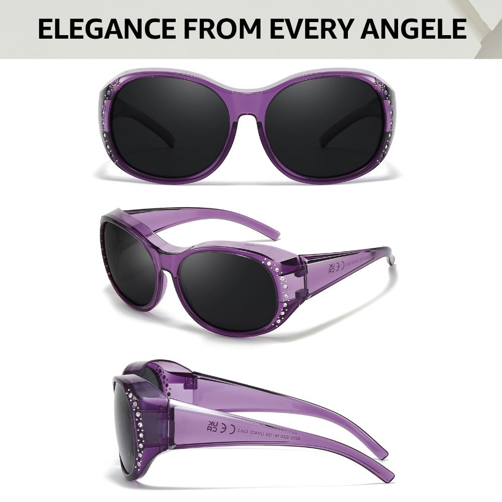 Sunglasses - Polarized Fit Over Glasses for Women 2 Pack, Rhinestone Accent Wraparound - product detail view 16
