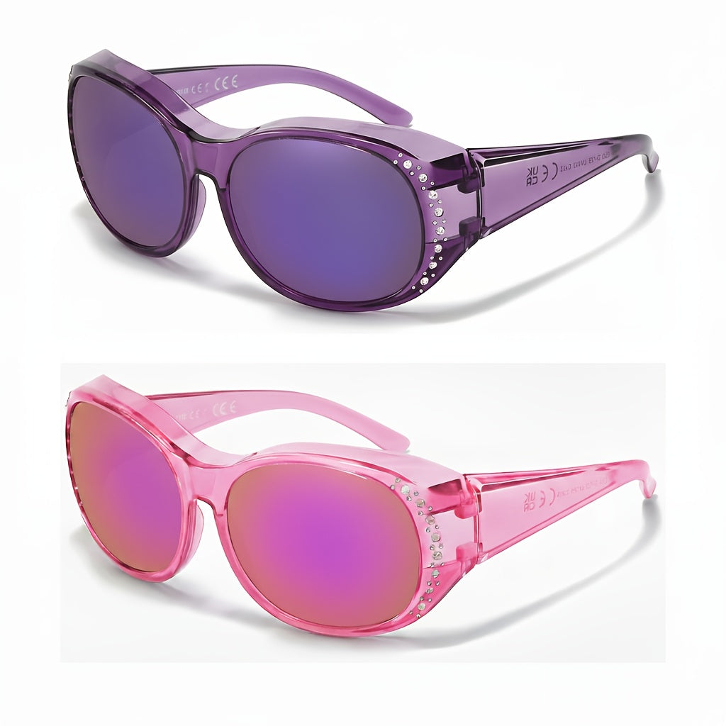 Sunglasses - Polarized Fit Over Glasses for Women 2 Pack, Rhinestone Accent Wraparound - product detail view 22