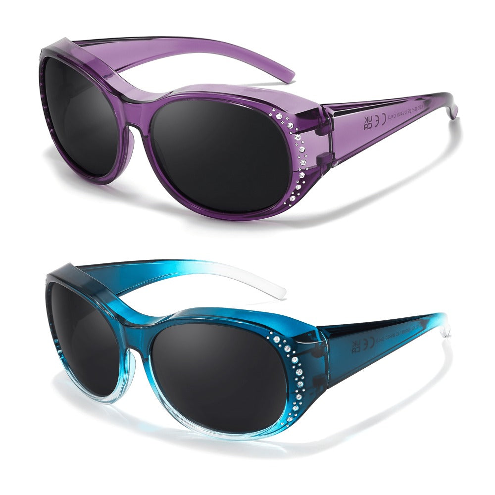 Sunglasses - Polarized Fit Over Glasses for Women 2 Pack, Rhinestone Accent Wraparound - product detail view 26