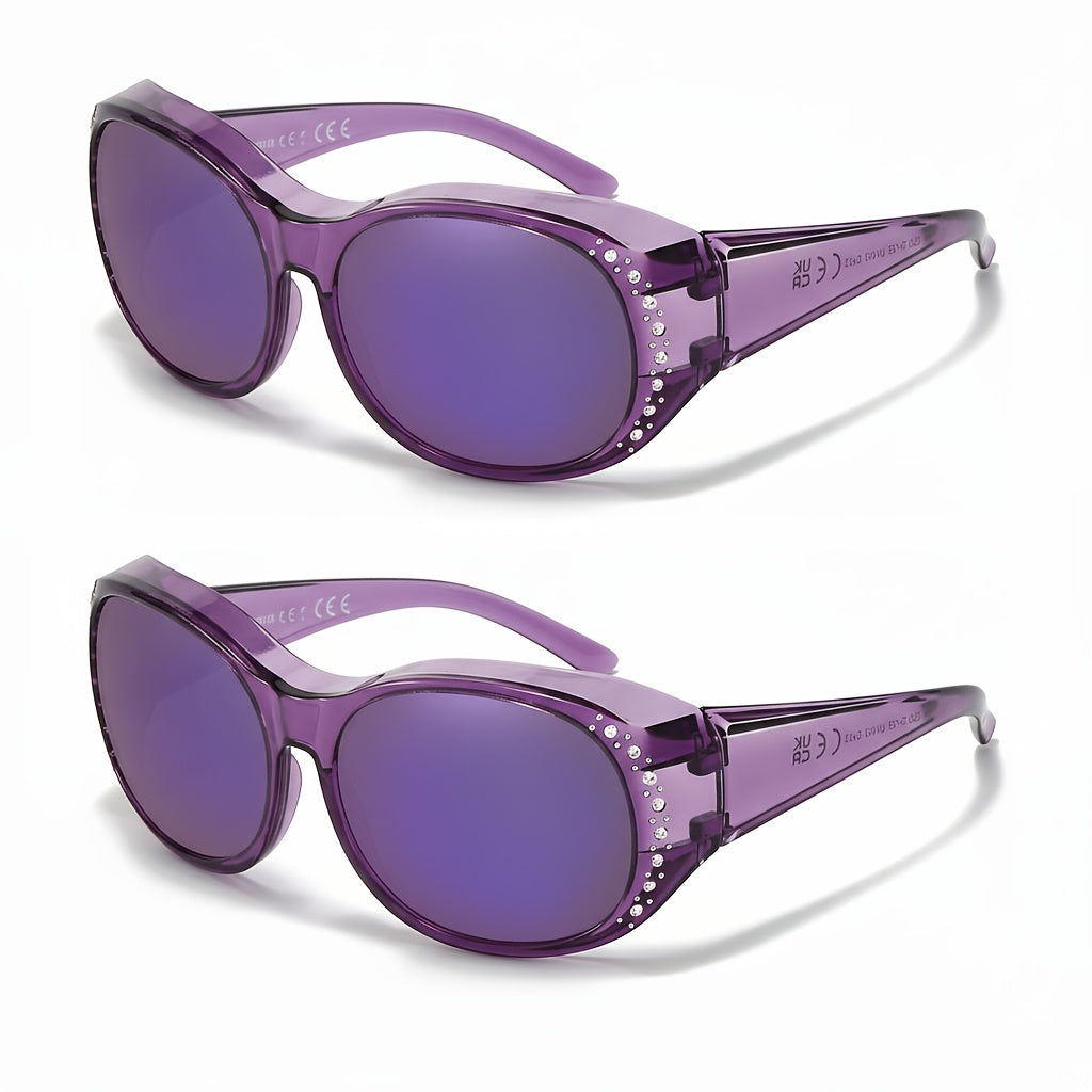 Sunglasses - Polarized Fit Over Glasses for Women 2 Pack, Rhinestone Accent Wraparound - product detail view 27