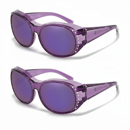 Sunglasses - Polarized Fit Over Glasses for Women 2 Pack, Rhinestone Accent Wraparound - product detail view 27
