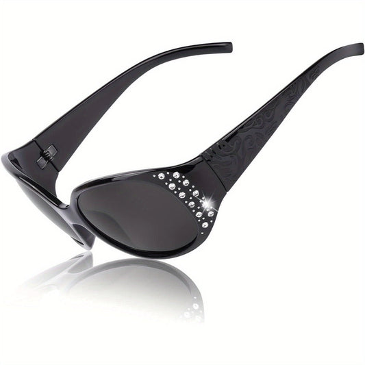 Sunglasses for Women - Polarized for Rhinestone Wrap Around Oversized Shield Lens UV400 - product detail view 2