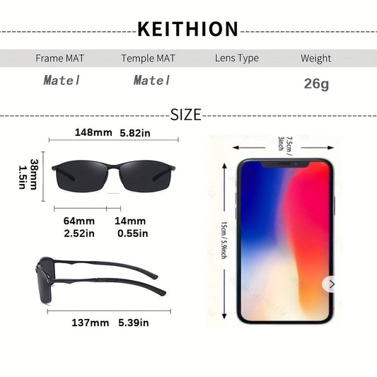 Sunglasses for Men - Polarized Sports Metal Frame UV400 Anti-Glare HD Driving Lenses - product detail view 2