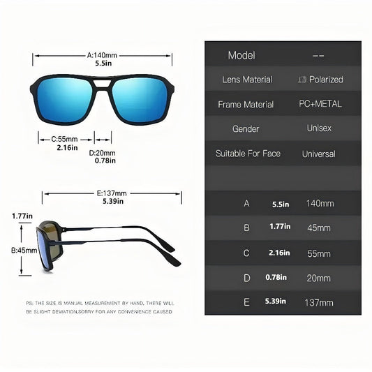 Sunglasses for Men - Polarized for & Women UV400 Square Frame, Flexible Spring Temples - product detail view 2