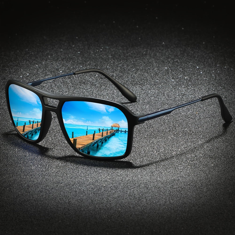Sunglasses for Men - Polarized for & Women UV400 Square Frame, Flexible Spring Temples - product detail view 5