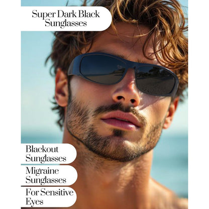 Sunglasses for Men - Polarized Wrap Around Super Dark Lens Lightweight Glossy Matte Frame Black - product detail view 4