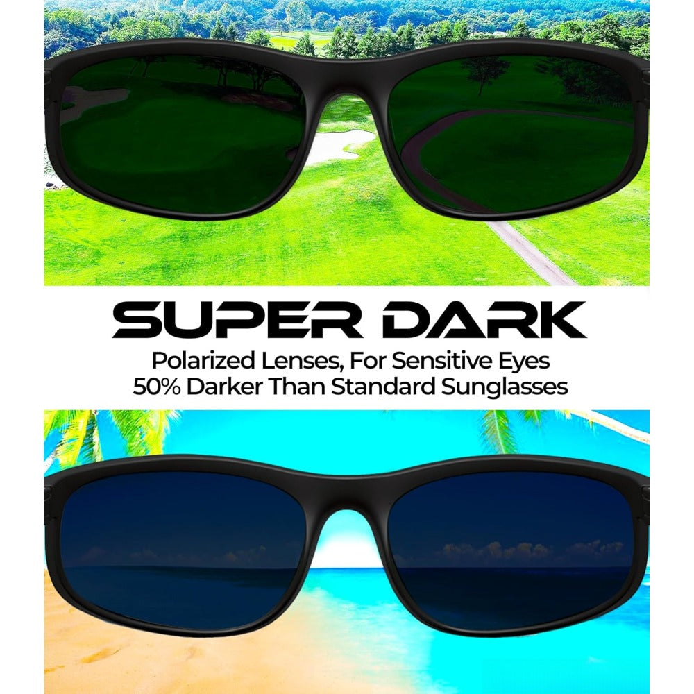 Sunglasses for Men - Polarized Wrap Around Super Dark Lens Lightweight Glossy Matte Frame Black - product detail view 8