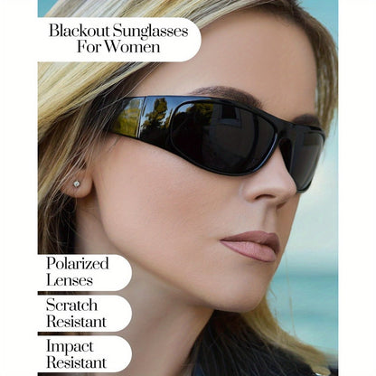 Sunglasses for Men - Polarized Wrap Around Super Dark Lens Lightweight Glossy Matte Frame Black - product detail view 10