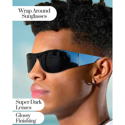 Sunglasses for Men - Polarized Wrap Around Super Dark Lens Lightweight Glossy Matte Frame Black - product detail view 12