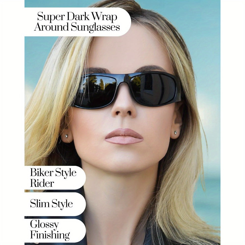 Sunglasses for Men - Polarized Wrap Around Super Dark Lens Lightweight Glossy Matte Frame Black - product detail view 14