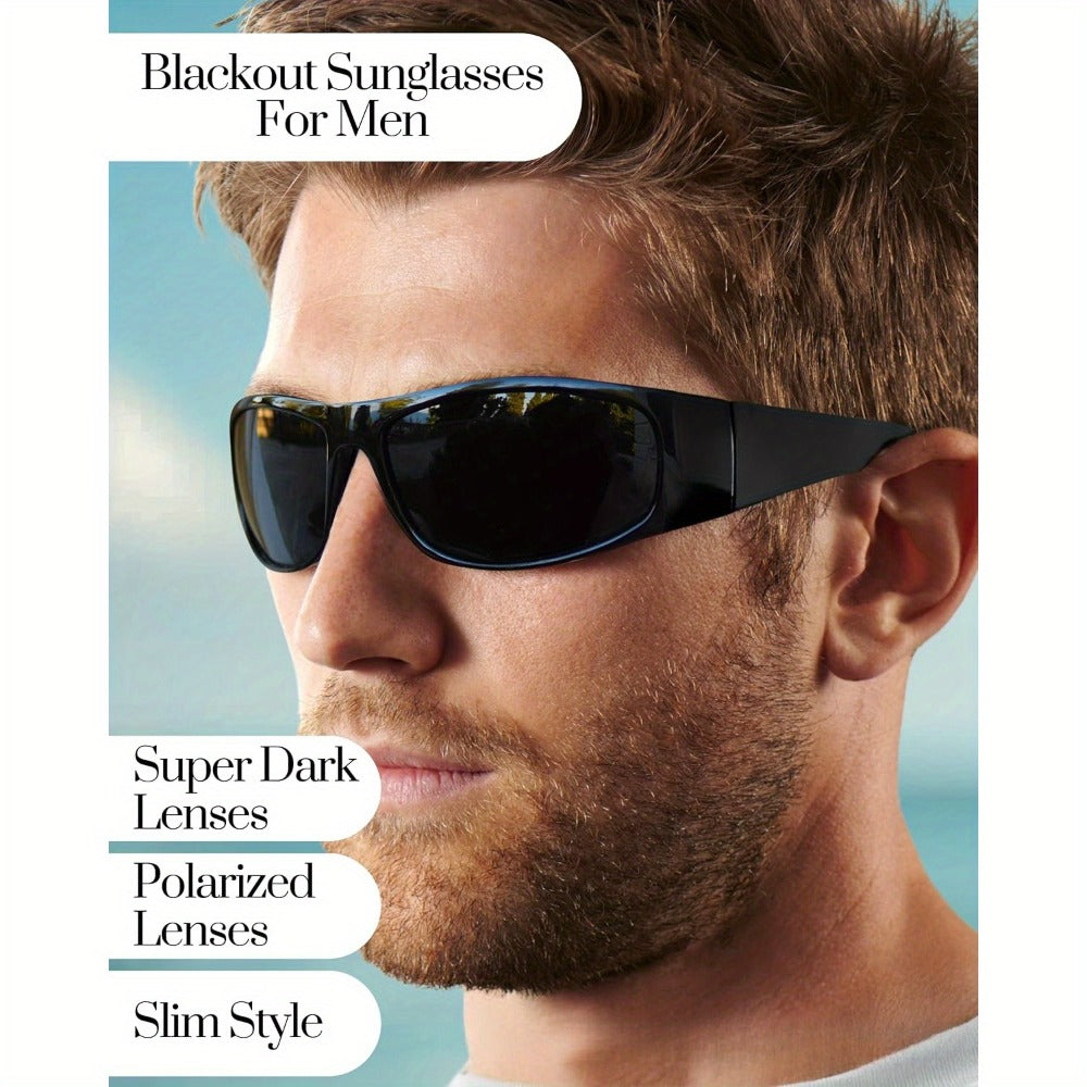 Sunglasses for Men - Polarized Wrap Around Super Dark Lens Lightweight Glossy Matte Frame Black - product detail view 15
