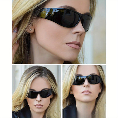 Sunglasses for Men - Polarized Wrap Around Super Dark Lens Lightweight Glossy Matte Frame Black - product detail view 16