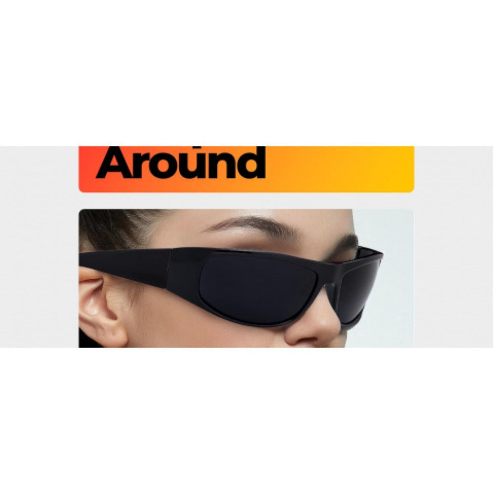 Sunglasses for Men - Polarized Wrap Around Super Dark Lens Lightweight Glossy Matte Frame Black - product detail view 19