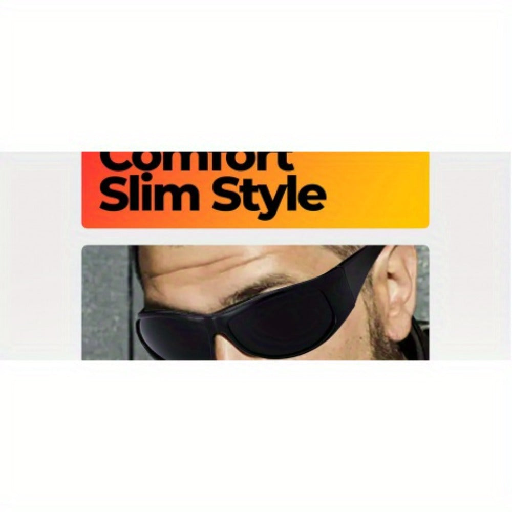 Sunglasses for Men - Polarized Wrap Around Super Dark Lens Lightweight Glossy Matte Frame Black - product detail view 21