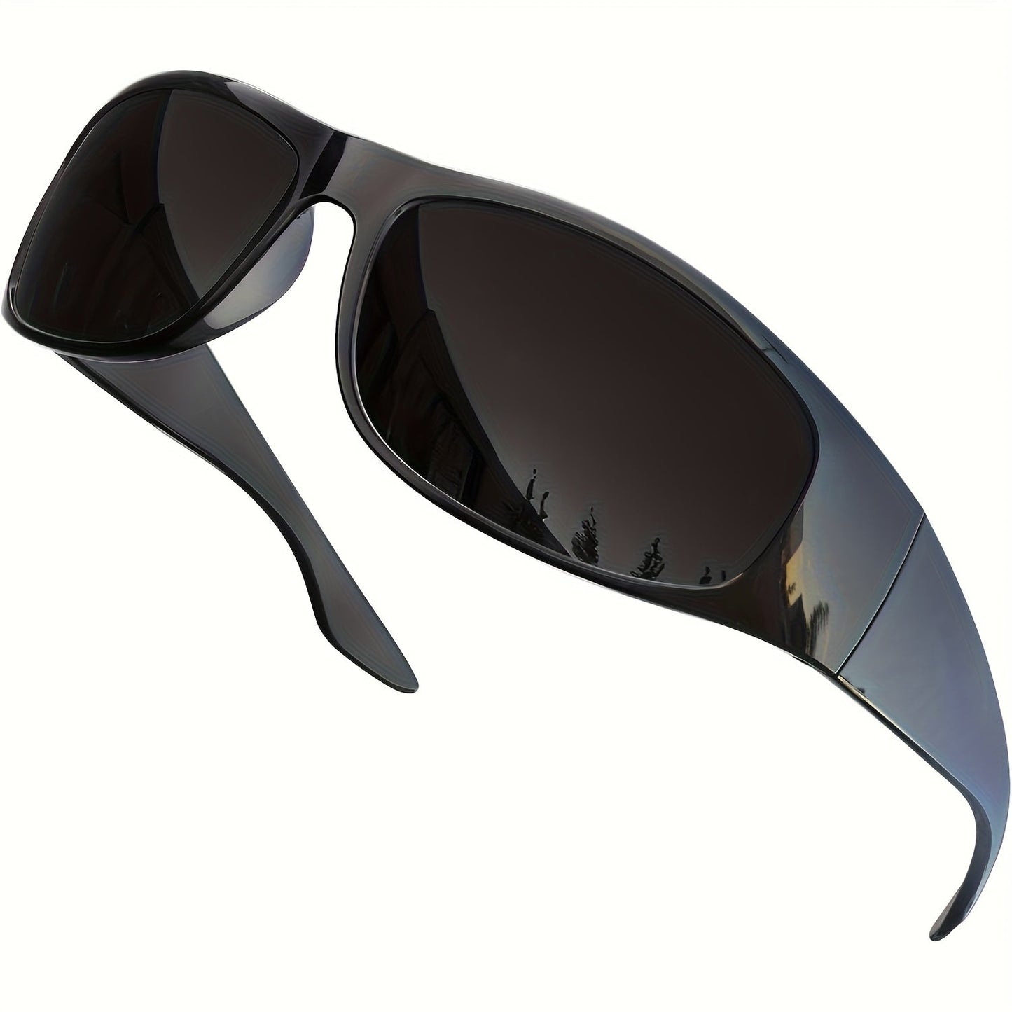 Sunglasses for Men - Polarized Wrap Around Super Dark Lens Lightweight Glossy Matte Frame Black - product detail view 23