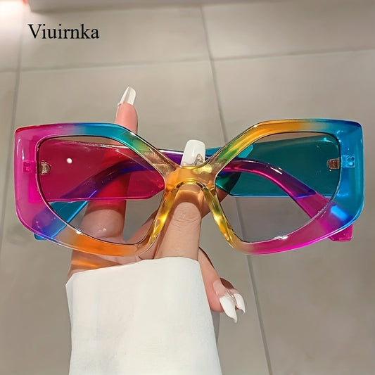 Sunglasses for Women - Polygonal Trendy Geometric Frame UV400 Gradient Multicolor Lightweight - product detail view 2