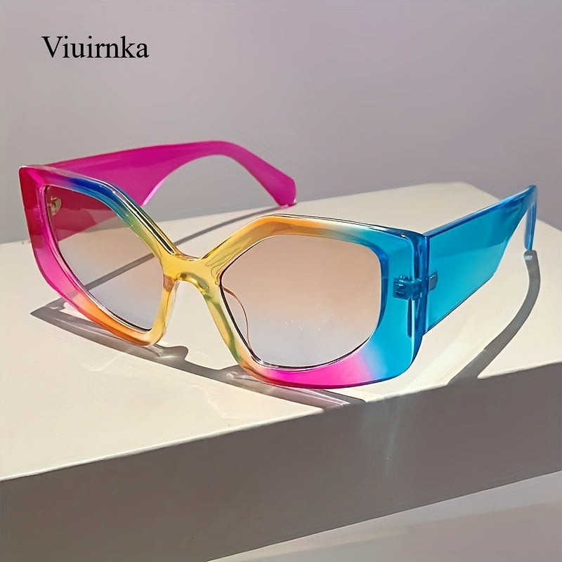 Sunglasses for Women - Polygonal Trendy Geometric Frame UV400 Gradient Multicolor Lightweight - product detail view 3