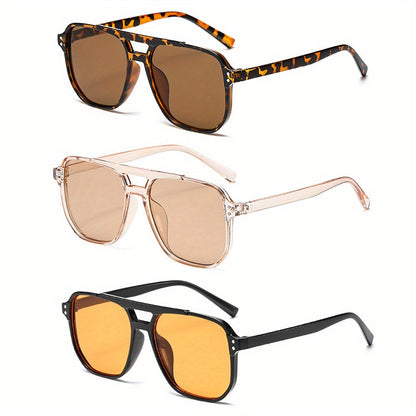 Sunglasses for Women - Rectangular for 3 Pack Leopard Print Dual Bridge Reflective Mirror Lens - product detail view 12