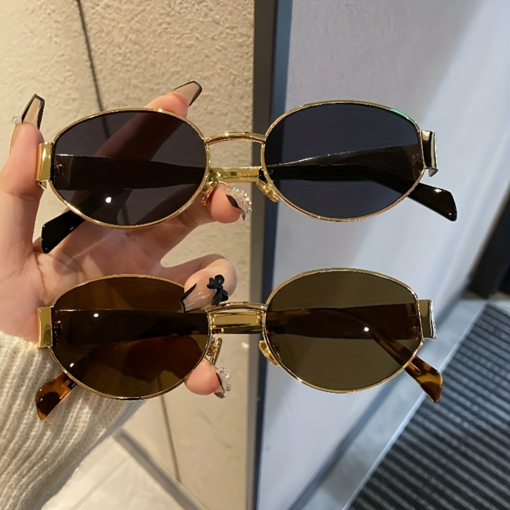 Sunglasses for Men - Retro Oval 2 Pack Metal Frame Vintage Fashion Eyewear Unisex Women Travel - product detail view 3